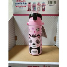 Muggle Pipetli Pandalı Pembe Çocuk Okul Çelik Matara 550ML