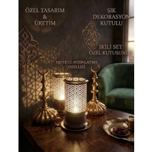 Ahter Özel Tasarım Motifli Gece Lambası 2'li Set - Şık Dekoratif Hediye Kutulu Çiftli Abajur Aydınlatma