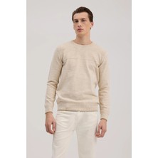 Jakamen Bej Slim Fit Bisiklet Yaka Triko