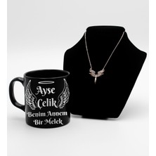 As Gift Anneler Gününe Özel  Baskılı Siyah Kupa Bardak & Mikail Kolye Hediye Seti (Model 1)