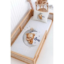 Lilabio %100 Pamuk Isme Özel Montessori Yatak Pike Seti 100X200 Aydaki Minik Ayıcık