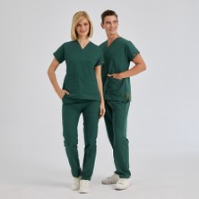 Çizgi Medikal Avcı Yeşili Dr. Greys Doktor Hemşire Medikal Scrubs Takım Terikoton Kumaş