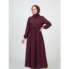Miostil Bel Fırfır Detay Yarım Pat Elbise-Bordo
