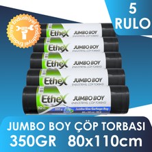 Ethex Jumbo Çöp Torbası - 350gr, 80x110cm, 90Lt, Siyah, 5 Rulo