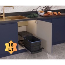 ALMITAL Cassone 16 Litre Kısa (Eviye Altı Dolaba Uygun) Dolap Içi Raylı Antrasit Çöp Kovası - Kapak Genişliği 40 cm