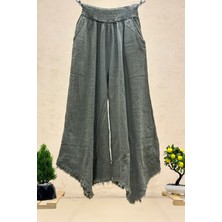 Sahnemoda Paça Tüy Nakışlı Bol Paça Keten Pantolon