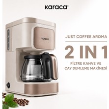 Karaca Çay ve Filtre Kahve Hazırlayan Kompakt Makine, 650 W Güçlü Motor, Cam Demlikli, Kolay Temizlenen, Günlük Kullanıma Uygun Mutfak Yardımcısı, Enerji Verimli Kullanım Odaklı