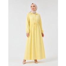 Miostil Bel Fırfır Detay Yarım Pat Elbise-Sarı