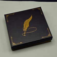 Ozcmax Yaprak Desenli Mor Deri Defter ve Metal Roller Kalem Seeti