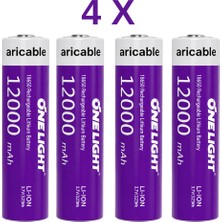 farissu 18650 Şarjlı Li-Ion Pil 3.7V 12000MAH Yazılı 39 Gram Güçlü Batarya 4 Adet