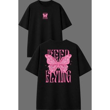 Vsrn Keep Flyıng Tasarım Ön Arka Baskılı Siyah Oversize T Shirt
