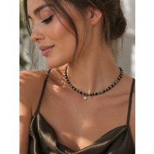 Aurevyn Design Doğal Yeşil Jasper Taşı Çiçek Detay Kolye 4mm