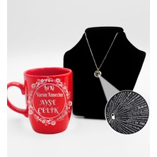 As Gift Anneler Gününe Özel Gol-Gümüş Baskılı Kırmızı Kupa Bardak & Gold Kaplama 100 Dilde Seni Seviyorum Kolye Hediye Seti (Model 1)
