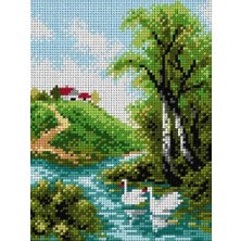 İğne İzi Desenli Kanaviçe Seti – Renkli İpliklerle El Işi Nakış Kiti 20 x 28 cm Tam Set