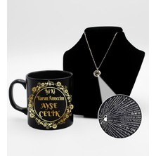 As Gift Anneler Gününe Özel Gol-Gümüş Baskılı Siyah Kupa Bardak & Gold Kaplama 100 Dilde Seni Seviyorum Kolye Hediye Seti (Model 2)