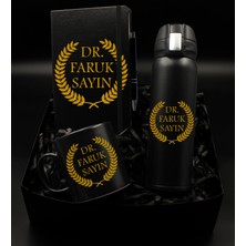 As Gift 14 Mart Tıp Bayramı - Sağlık Çalışanlarına Özel Baskılı Ajanda Defter & Kalem & Siyah Çelik Termos & Siyah Kupa Hediye Seti