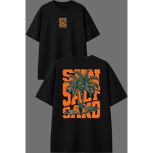 Vsrn Sun Salt Tasarım Ön Arka Baskılı Siyah Oversize T Shirt