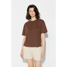 Gusto Boncuk Işlemeli Rahat Kesim Pamuk T-Shirt - Kahverengi