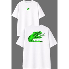 Vsrn Zehirli Yeşil Yılan Tasarım Ön Arka Baskılı Beyaz Oversize T Shirt