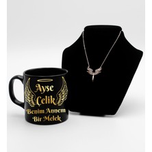 As Gift Anneler Gününe Özel  Baskılı Siyah Kupa Bardak & Mikail Kolye Hediye Seti (Model 2)