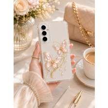 Powerfox Samsung Galaxy S23 Fe Uyumlu Cute Altın Kelebek Baskılı Sevimli Telefon Kılıfı MK01A