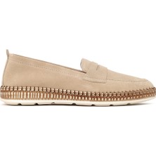 Derimod Kadın Bej Süet Deri Loafer 26PFD501210