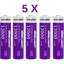 farissu 18650 Şarjlı Li-Ion Pil 3.7V 12000MAH Yazılı 39 Gram Güçlü Batarya 5 Adet
