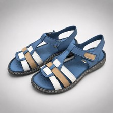 Patron Shoes Hakiki Deri Ortopedik Taban Kadın Sandalet Günlük Rahat Yazlık Cırt Cırtlı Konfor Sandalet