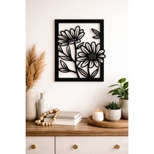 Bel&Co Home Modern Çiçek Desenli Siyah Mdf Duvar Dekoru 30X23 cm – 3mm Lazer Kesim Floral Tablo | Çift Taraflı Bantlı Kolay Montaj