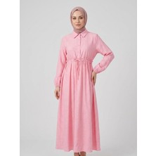 Miostil Bel Fırfır Detay Yarım Pat Elbise-Pembe