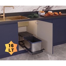 ALMITAL Cassone 16 Litre Kısa (Eviye Altı Dolaba Uygun) Dolap Içi Raylı Antrasit Paslanmaz Krom Çöp Kovası - Kapak Genişliği 40 cm