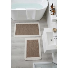 My Evilla Sisal Vektör Kaymaz Tabanlı Kolay Silinebilir 2li Kahve Banyo Paspas Seti 60X100-50X60
