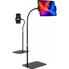 Coverzone Premium Tablet ve Telefon Tutucu Zemin Standı 150 cm Esnek Bükülebilir Spiral Gövde Ayarlanabilir Yükseklik 360 Derece Döner 5-13 Inç Tablet Uyumlu Ldr2