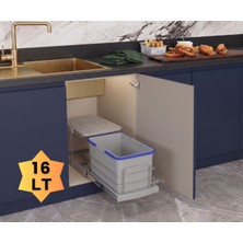 ALMITAL Cassone 16 Litre Kısa (Eviye Altı Dolaba Uygun) Dolap Içi Raylı Gri Çöp Kovası - Kapak Genişliği 40 cm