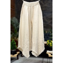 Sahnemoda Paça Tüy Nakışlı Bol Paça Keten Pantolon