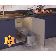 ALMITAL Cassone 16 Litre Kısa (Eviye Altı Dolaba Uygun) Dolap Içi Raylı Gri Paslanmaz Krom Çöp Kovası - Kapak Genişliği 40 cm