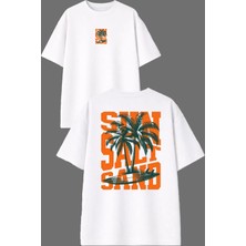 Vsrn Sun Salt Tasarım Ön Arka Baskılı Beyaz Oversize T Shirt