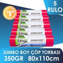 Ethex Jumbo Çöp Torbası - 350gr, 80X110cm, 90Lt, 5 Rulo, Kırmızı