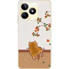 Le Balvo Realme C53 Uyumlu Kedi Tırmanıyor Baskılı Silikon Kılıf