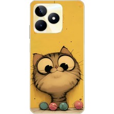 Le Balvo Realme C53 Uyumlu Kedi Çizgisi Baskılı Silikon Kılıf