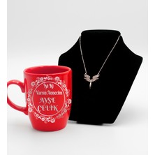As Gift Anneler Gününe Özel Gold-Gümüş Baskılı Kırmızı Kupa Bardak & Rose Gold Mikail Kolye Hediye Seti
