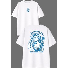 Vsrn But Crıes A Lot Tasarım Ön Arka Baskılı Beyaz Oversize T Shirt