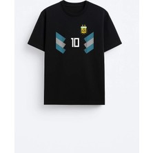 Shain Arjantin Bayrak 10 Numara Baskılı Pamuklu Kumaş Siyah Tişört T-Shirt