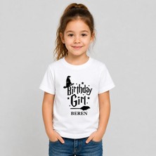 Shain Kişiye Özel Isim Doğum Günü Baskılı Beyaz Kız Çocuk Tişört T-Shirt