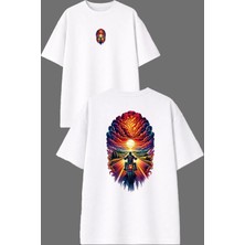 Vsrn Motorcu Gang Tasarım Ön Arka Baskılı Beyaz Oversize T Shirt