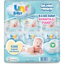 Uni Baby Organik Bebek Temizleme Pamuğu 6X60 Adet %100 Saf Pamuk Hassas Ciltler İçin