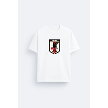 Shain Japonya Milli Futbol Takım Baskılı Pamuklu Kumaş Beyaz Tişört T-Shirt