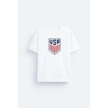 Shain Amerika Milli Futbol Takımı Baskılı Pamuklu Kumaş Beyaz Tişört T-Shirt