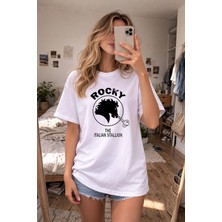 Shain Rocky Balboa Baskılı Bisiklet Yaka Beyaz Tişört T-Shirt