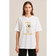 Shain Kokteyl Baskılı Bisiklet Yaka Beyaz Tişört T-Shirt